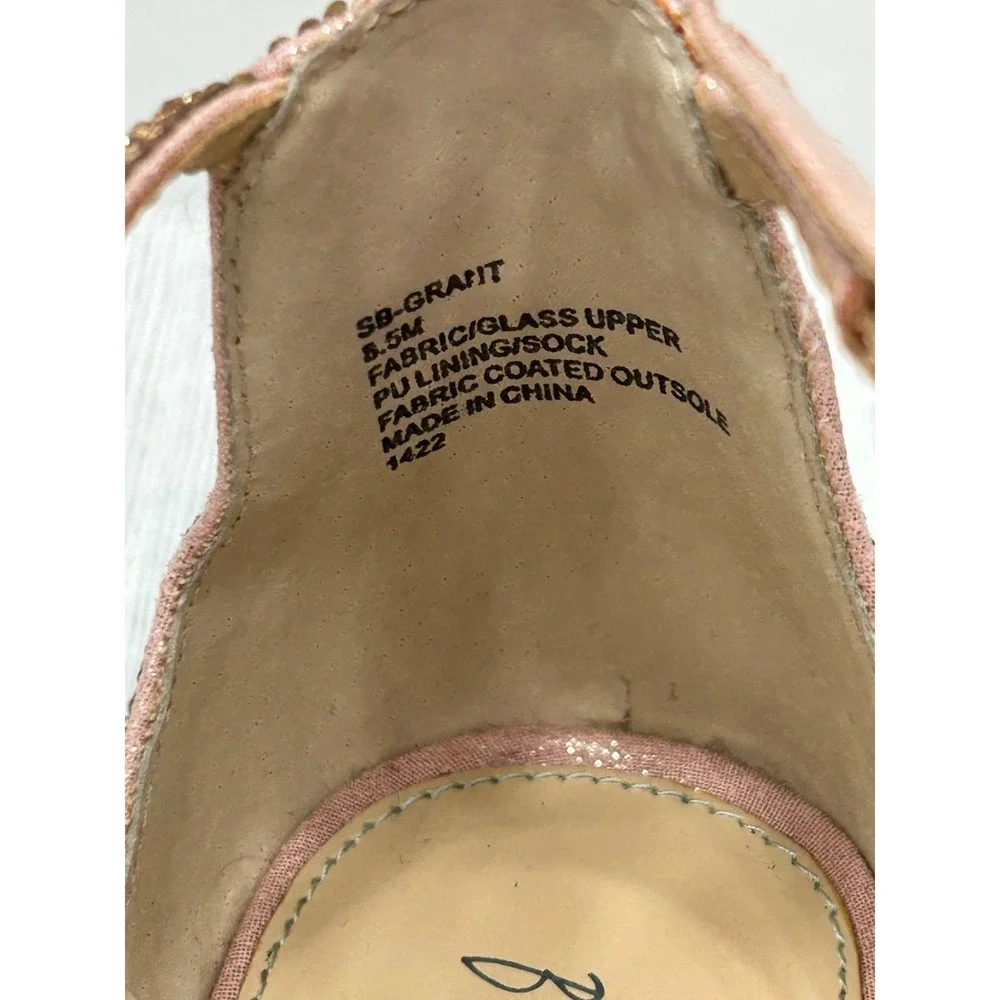 Betsey‎ Johnson Grant Heels Womens 8.5 Pink Rhinestone Ankle Strap Block Prom